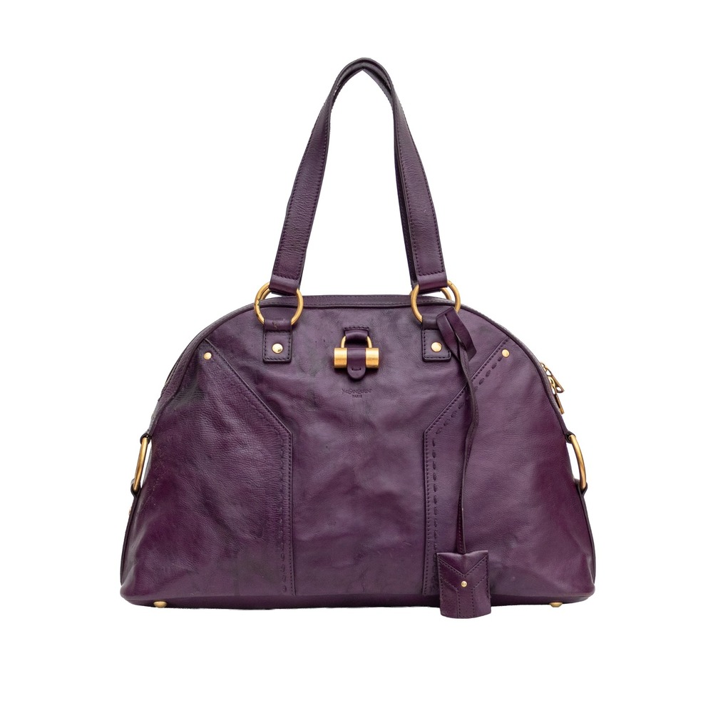 Yves Saint Laurent YSL Muse Large Purple Leather Handbag Tote 156464 Italy